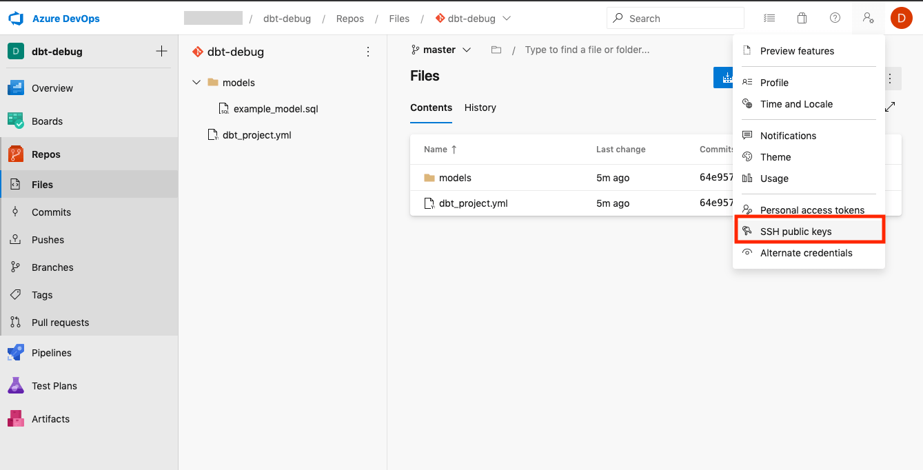 Navigate to the 'SSH public keys' settings page