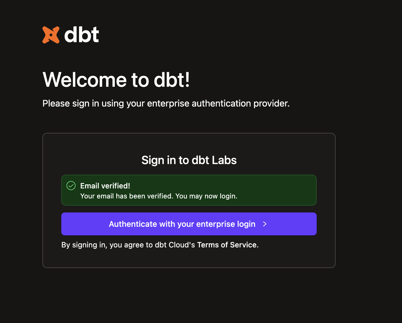 The confirmation that the email address is verified.
