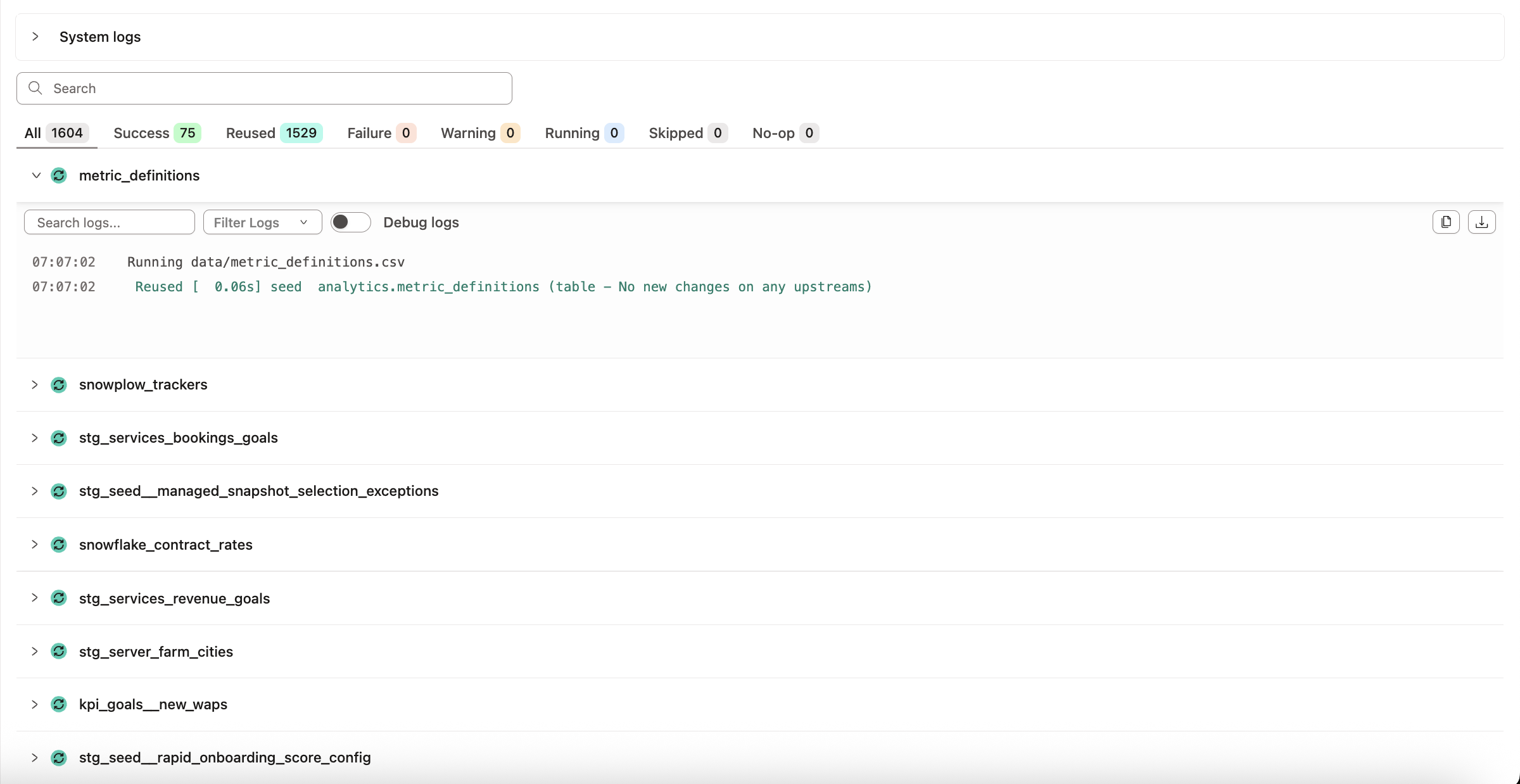 Example logs for state-aware orchestration